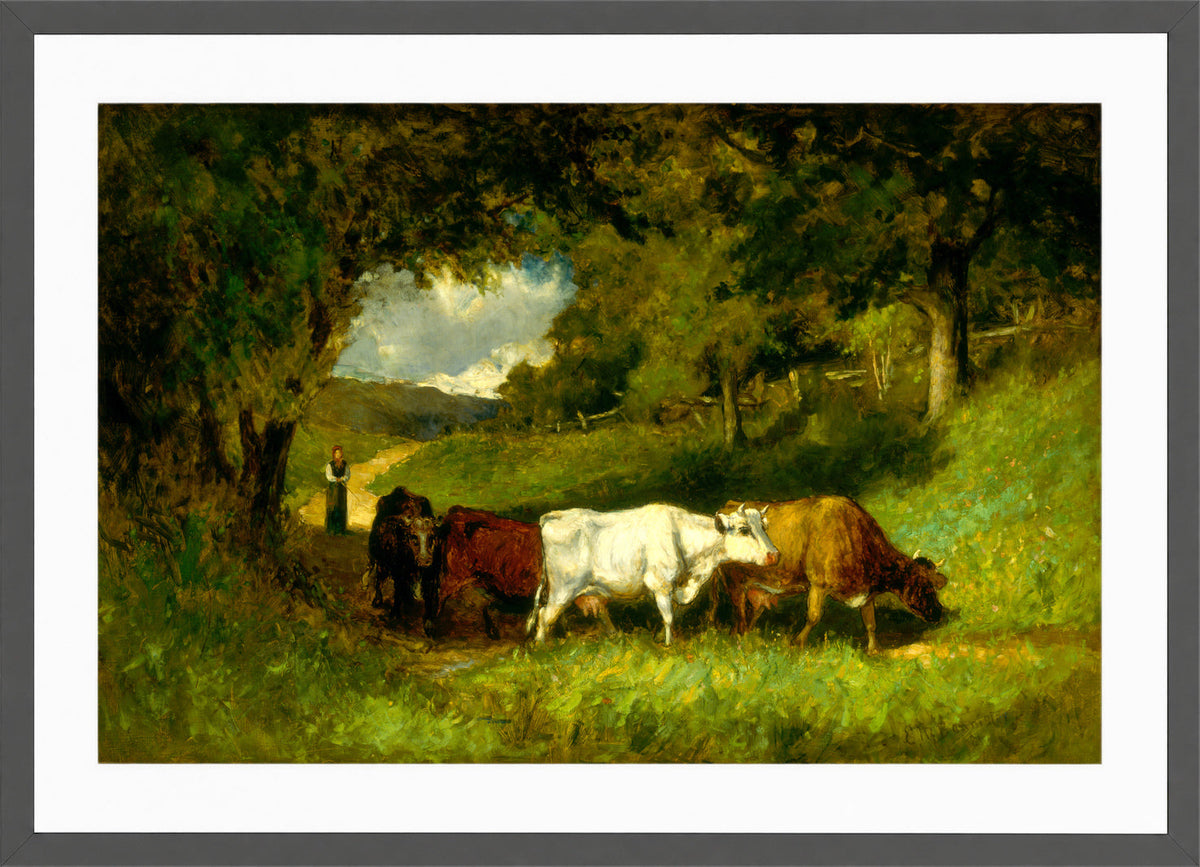 Edward Mitchell Bannister Print, Driving Home the Cows (1881) — dark grey frame