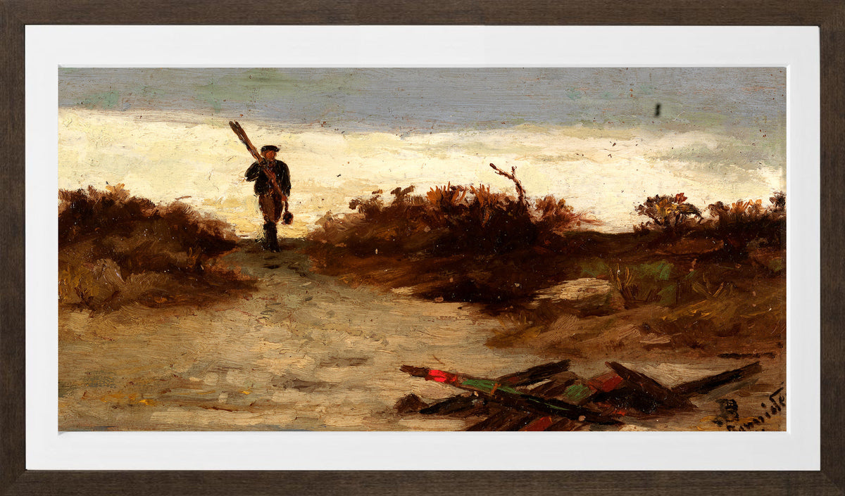 Edward Mitchell Bannister Print, Fisherman by Water (1886) — brown frame
