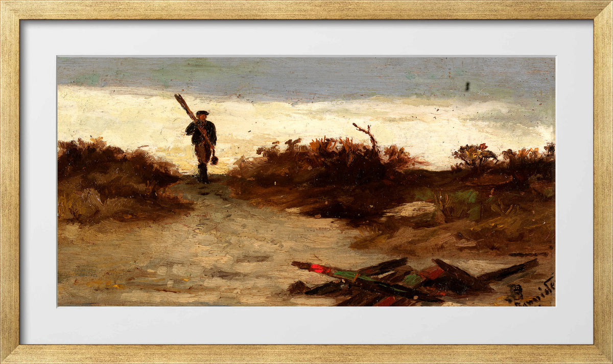 Edward Mitchell Bannister Print, Fisherman by Water (1886) — gold frame