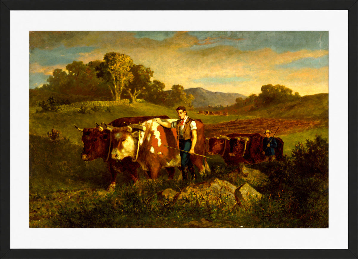 Edward Mitchell Bannister Print, Herdsmen with Cows (1869) — black frame