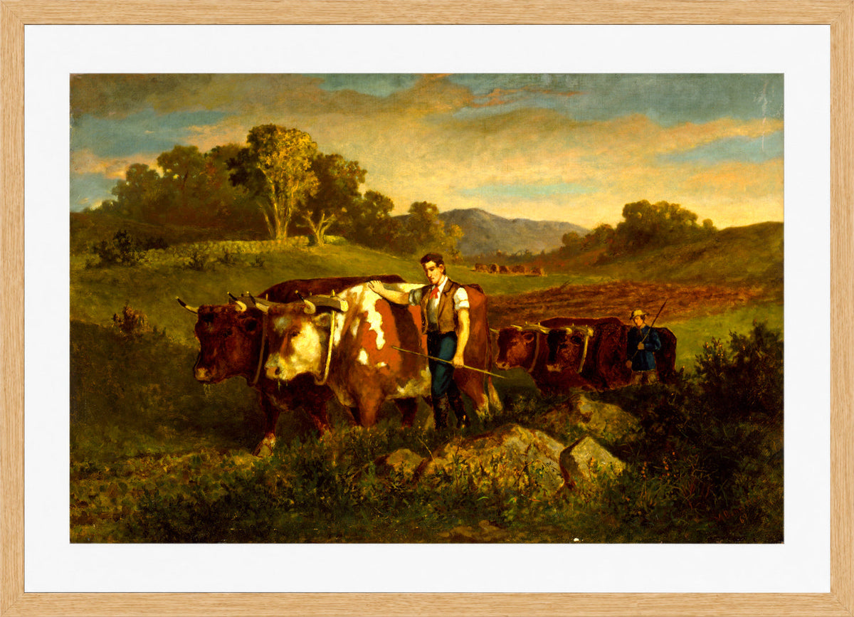 Edward Mitchell Bannister Print, Herdsmen with Cows (1869) — oak frame