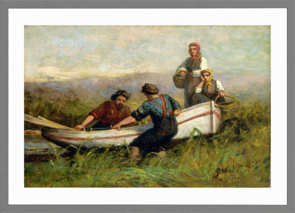 Edward Mitchell Bannister Print, People Near Boat (1893) — light grey frame