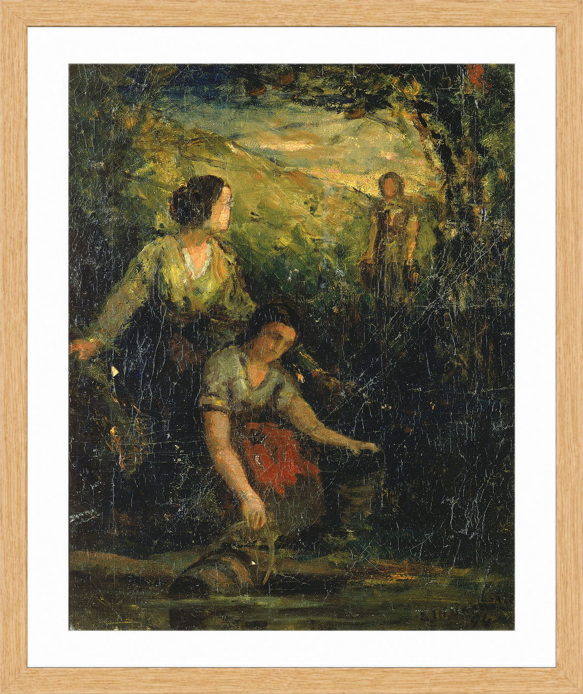 Edward Mitchell Bannister Print, The Drinking Pool (Three Women at Water) (1894) — oak frame