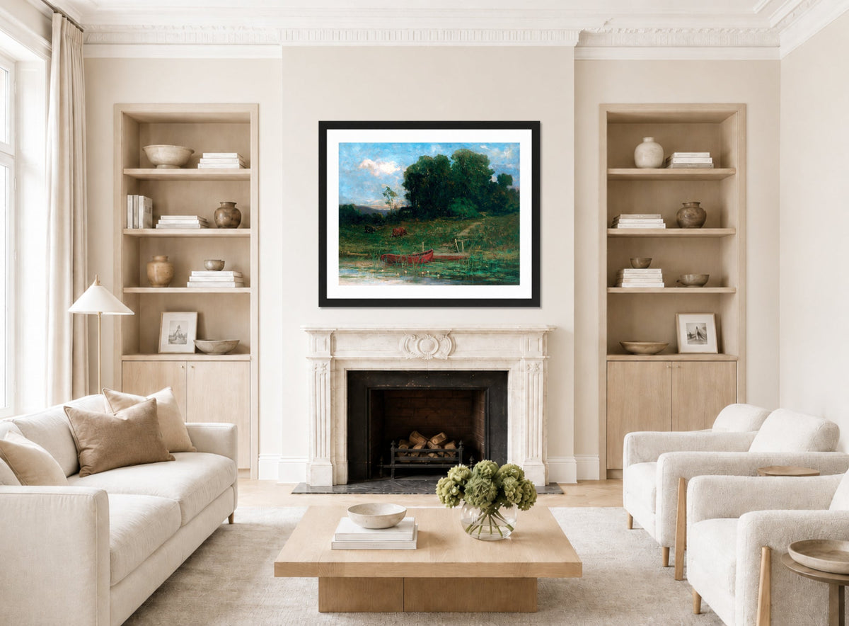 Edward Mitchell Bannister Print, The Farm Landing — living room roomset