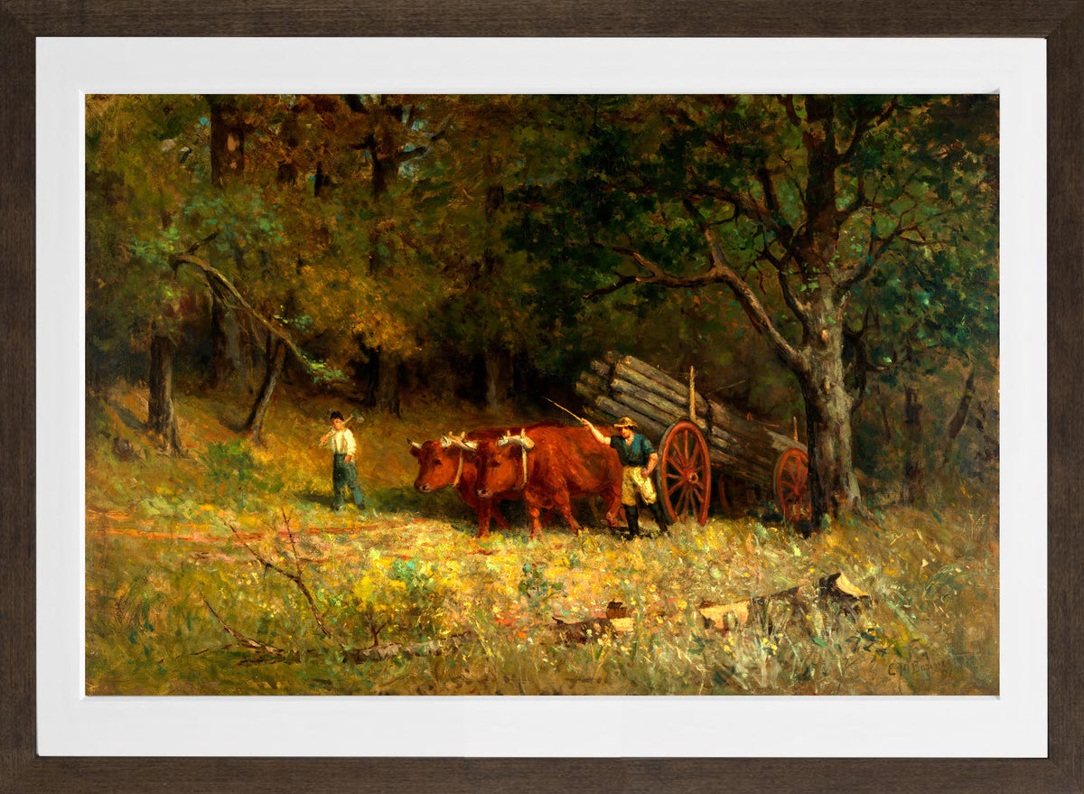 Edward Mitchell Bannister Print, Untitled (Boy and Man with Oxen) (1891) — brown frame