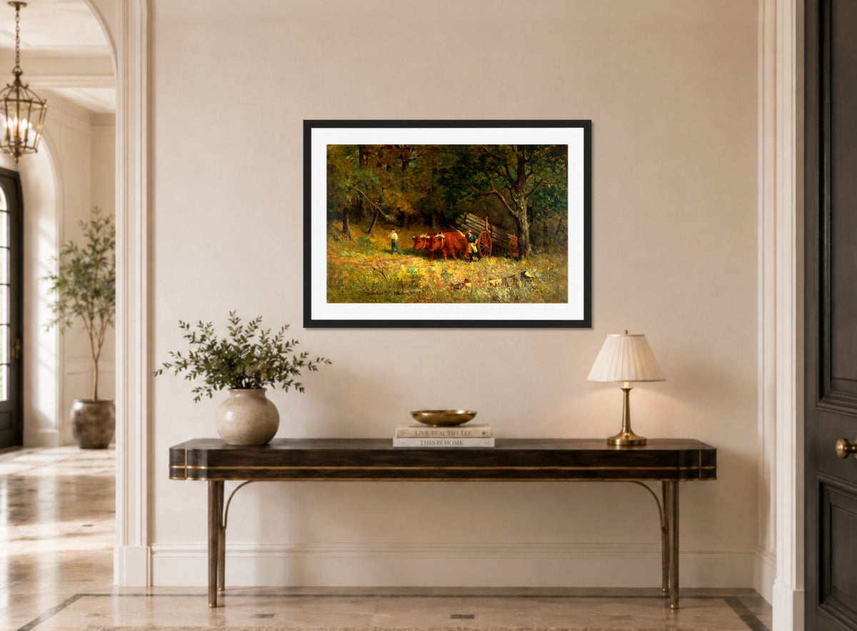Edward Mitchell Bannister Print, Untitled (Boy and Man with Oxen) (1891) — hallway