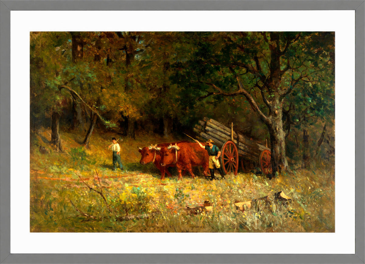 Edward Mitchell Bannister Print, Untitled (Boy and Man with Oxen) (1891) — light grey frame