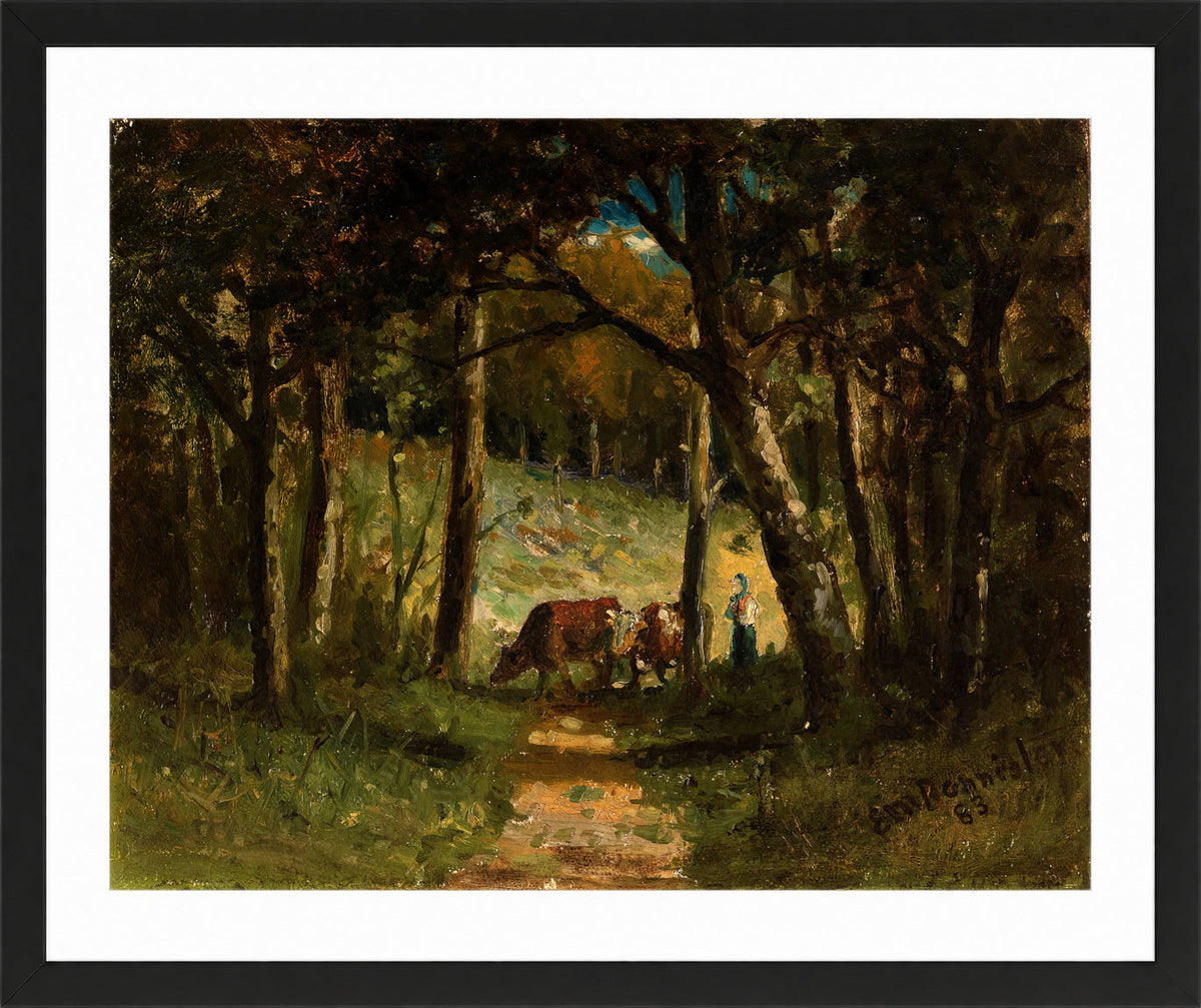 Edward Mitchell Bannister Print, Untitled (Cows on a Forest Path) (1883) — black frame