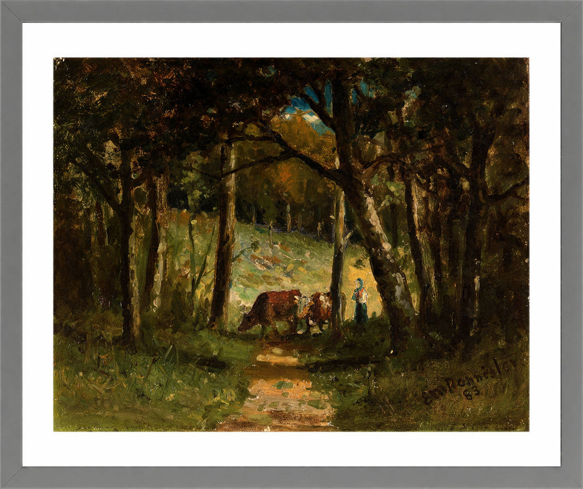 Edward Mitchell Bannister Print, Untitled (Cows on a Forest Path) (1883) — light grey frame