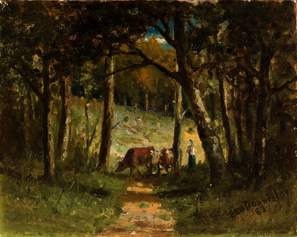 Edward Mitchell Bannister Print, Untitled (Cows on a Forest Path) (1883) — unframed