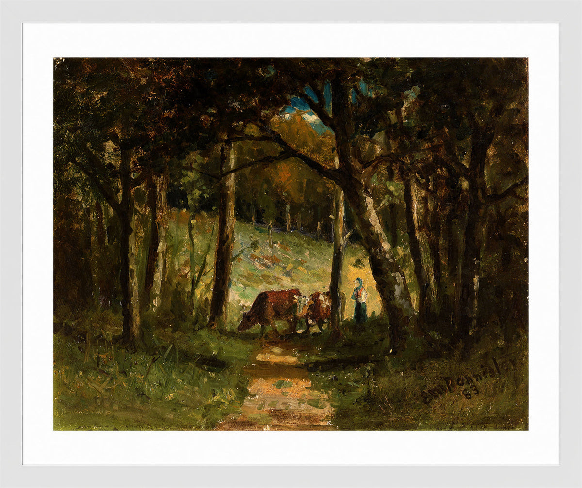 Edward Mitchell Bannister Print, Untitled (Cows on a Forest Path) (1883) — white frame