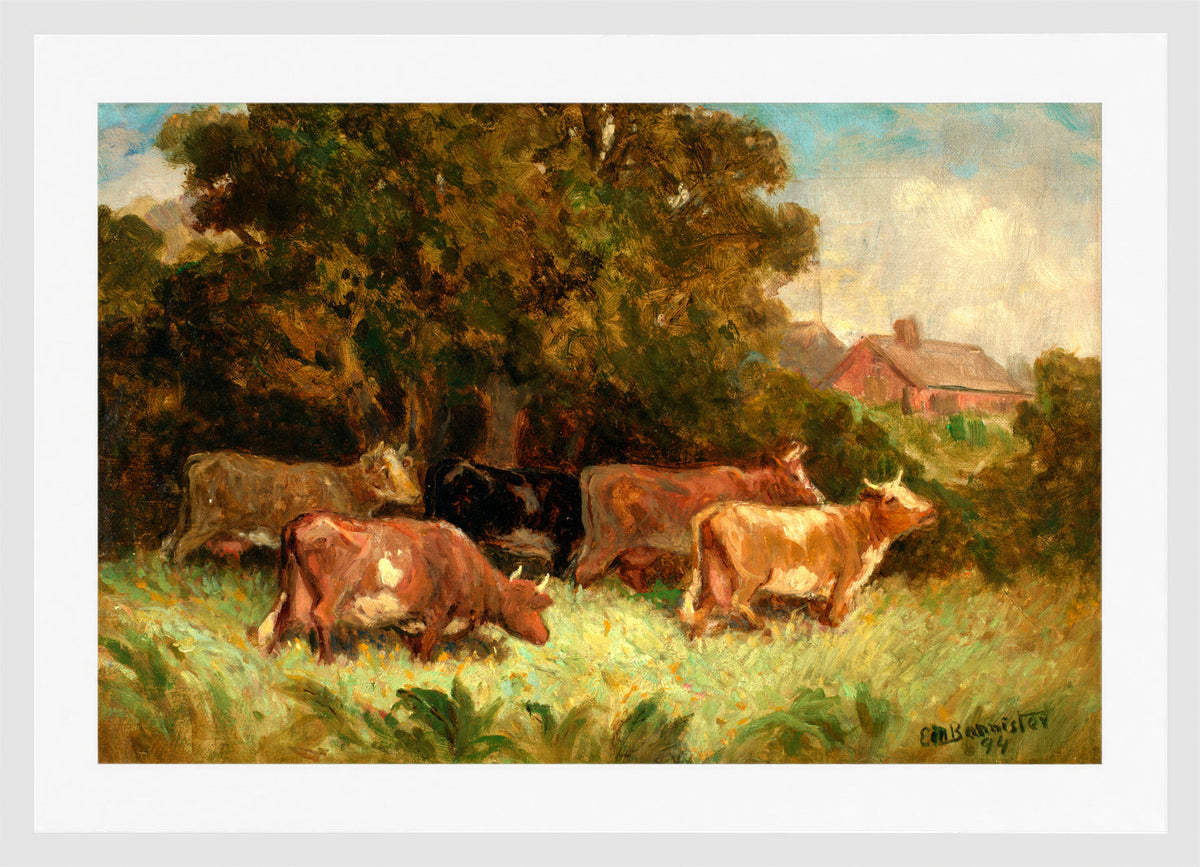 Edward Mitchell Bannister Print, Untitled (Five Cows in Pasture) (1894) — white frame