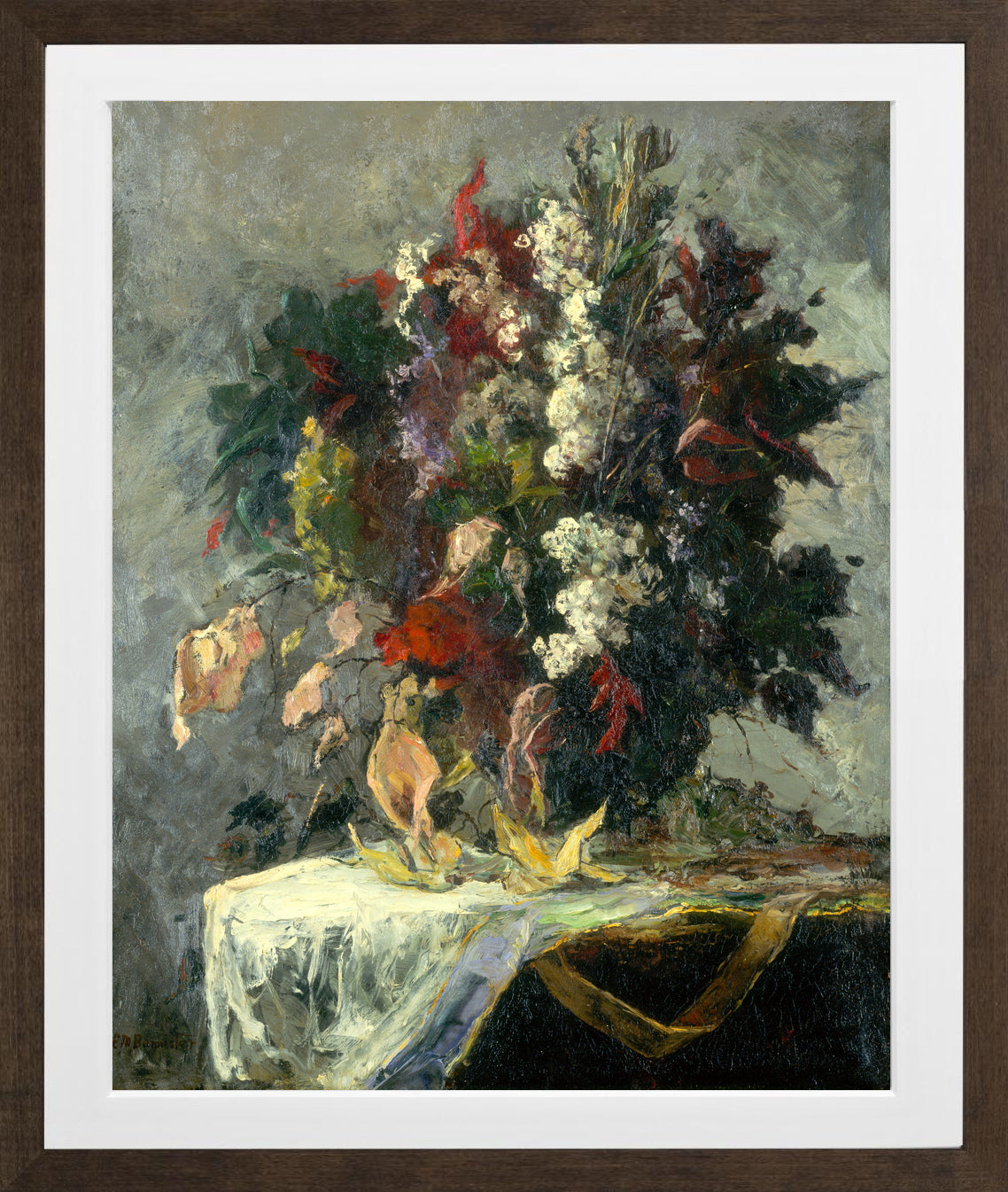 Edward Mitchell Bannister Print, Untitled (Floral Still Life) — brown frame