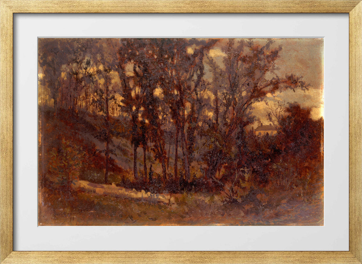 Edward Mitchell Bannister Print, Untitled (Forest Scene with a Fallen Tree) (1873) — gold frame