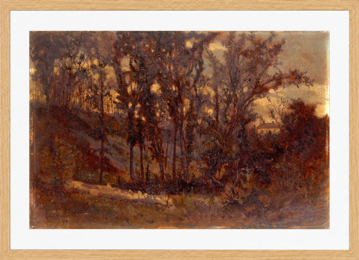 Edward Mitchell Bannister Print, Untitled (Forest Scene with a Fallen Tree) (1873) — oak frame