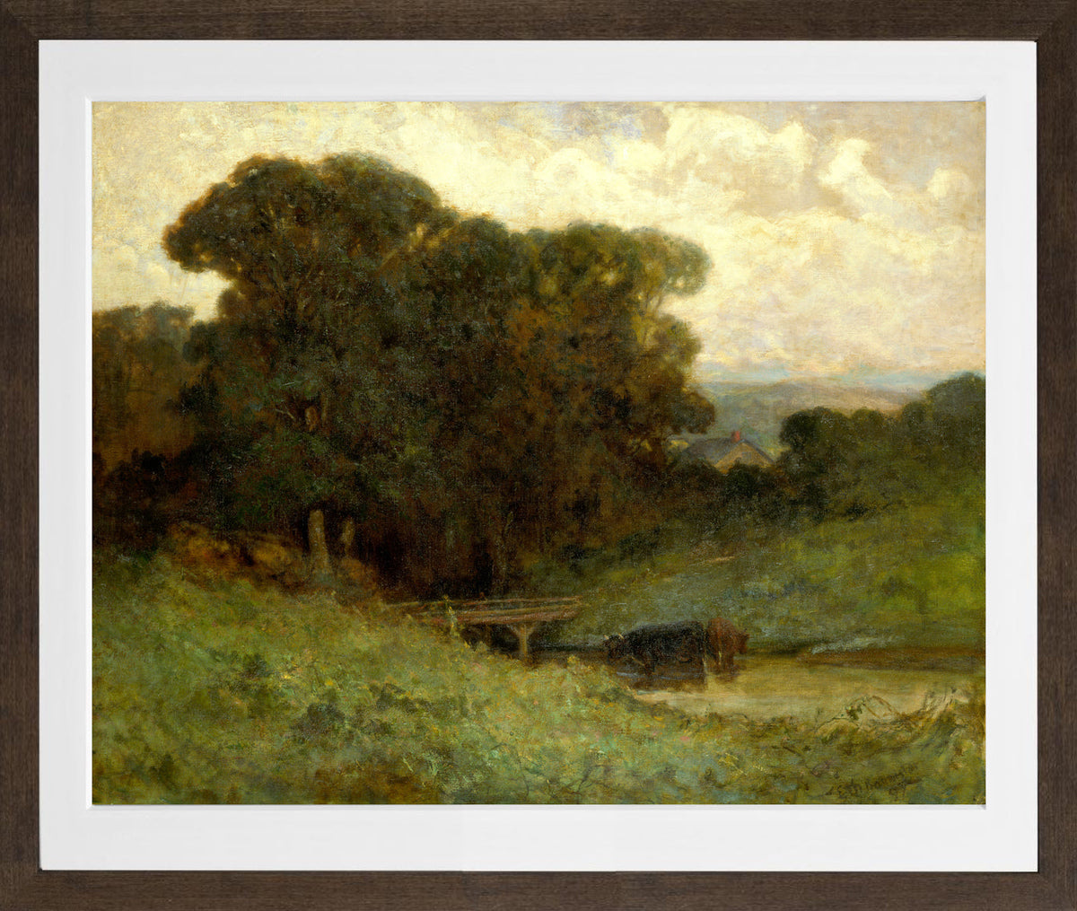 Edward Mitchell Bannister Print, Untitled (Forest Bridge and Cows) (1897) — brown frame