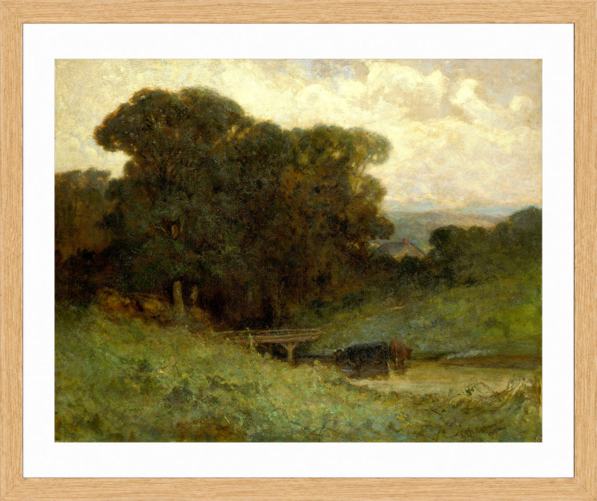Edward Mitchell Bannister Print, Untitled (Forest Bridge and Cows) (1897) — oak frame