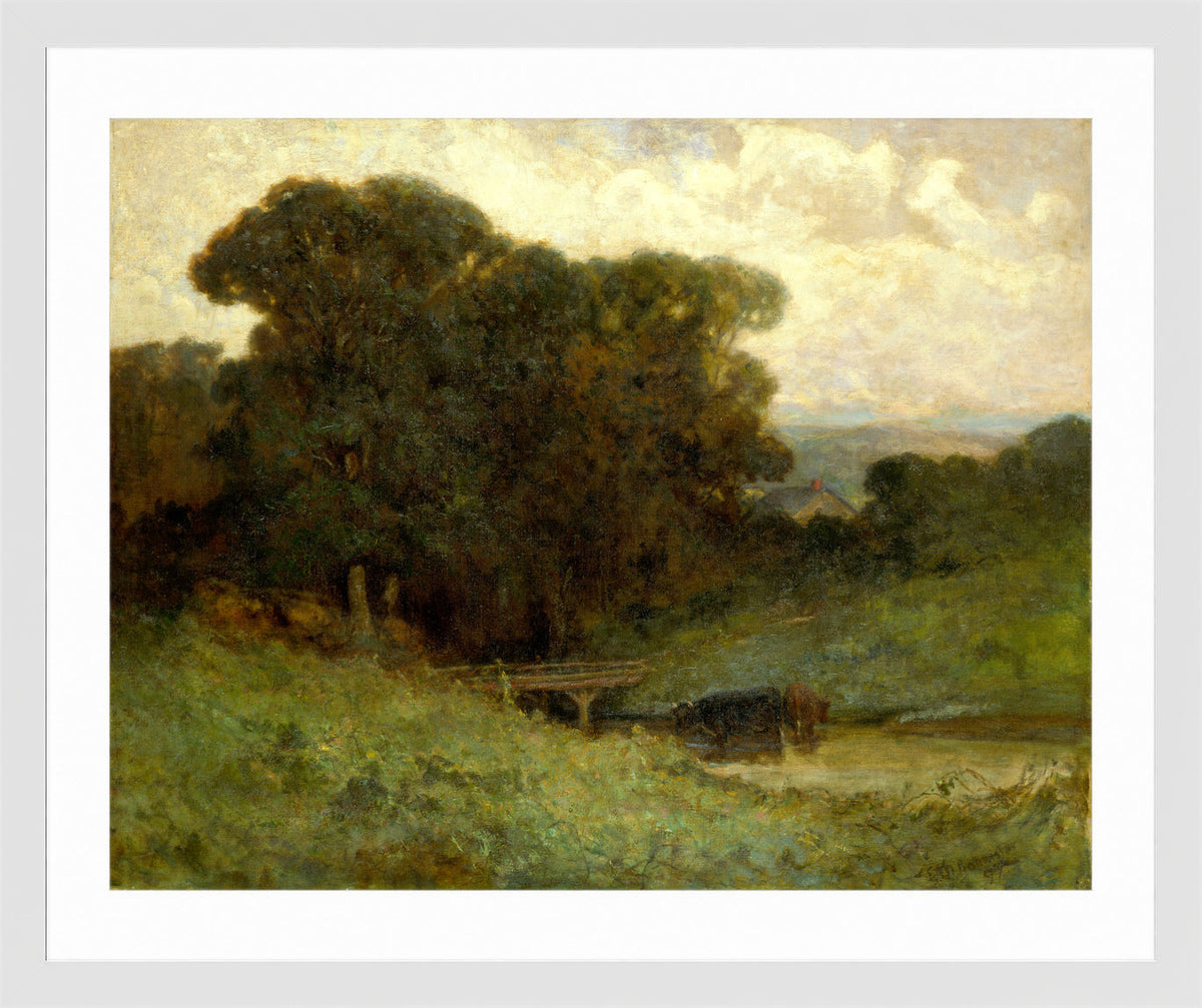 Edward Mitchell Bannister Print, Untitled (Forest Bridge and Cows) (1897) — white frame