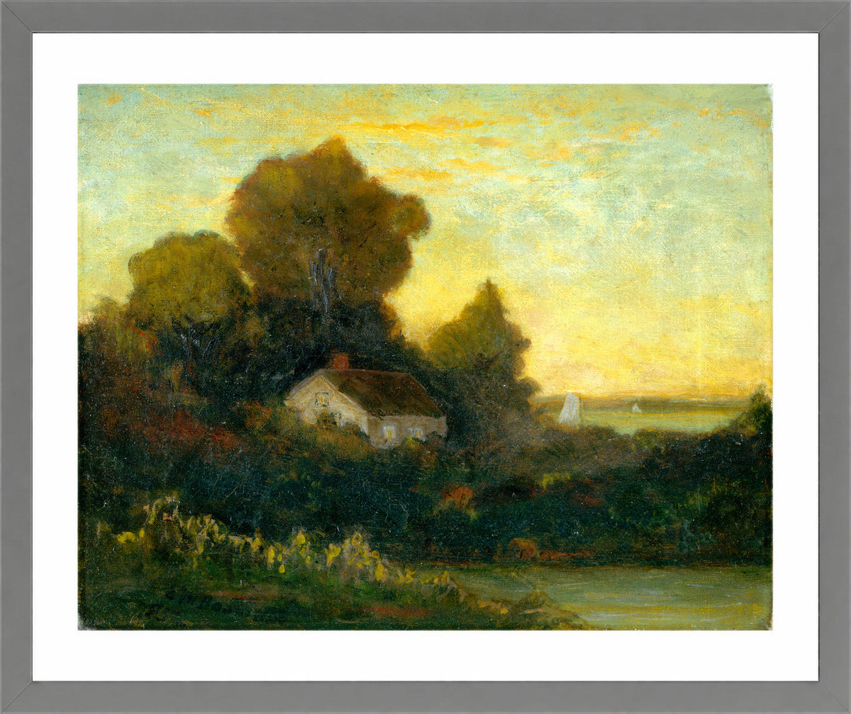 Edward Mitchell Bannister Print, Untitled (House in Woods near a Lake) (1895) — light grey frame