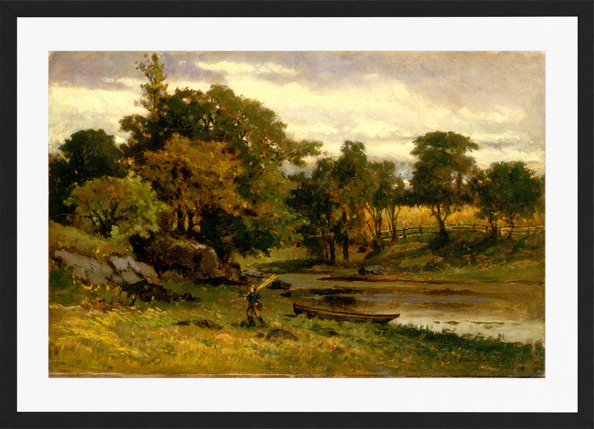Edward Mitchell Bannister Print, Untitled (Boat and Man beside a Stream) (1879) — black frame