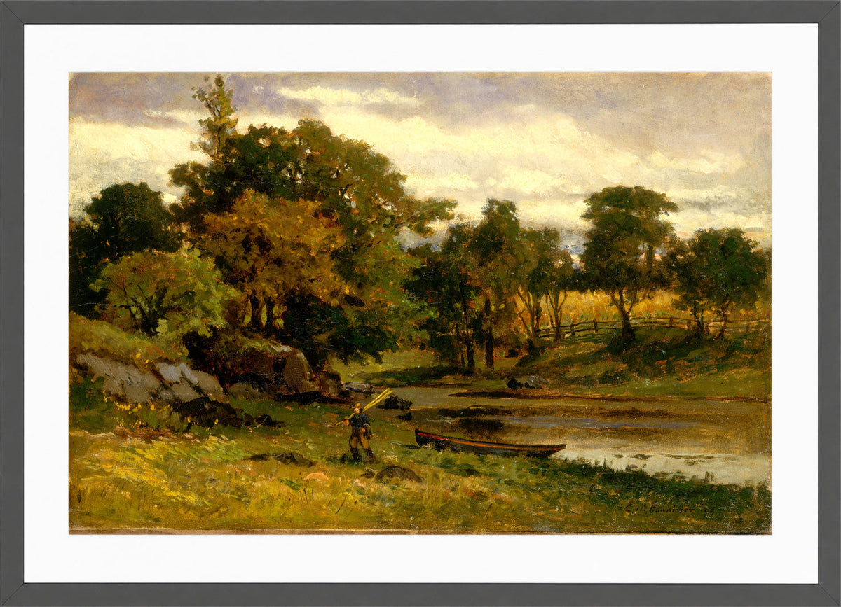 Edward Mitchell Bannister Print, Untitled (Boat and Man beside a Stream) (1879) — dark grey frame
