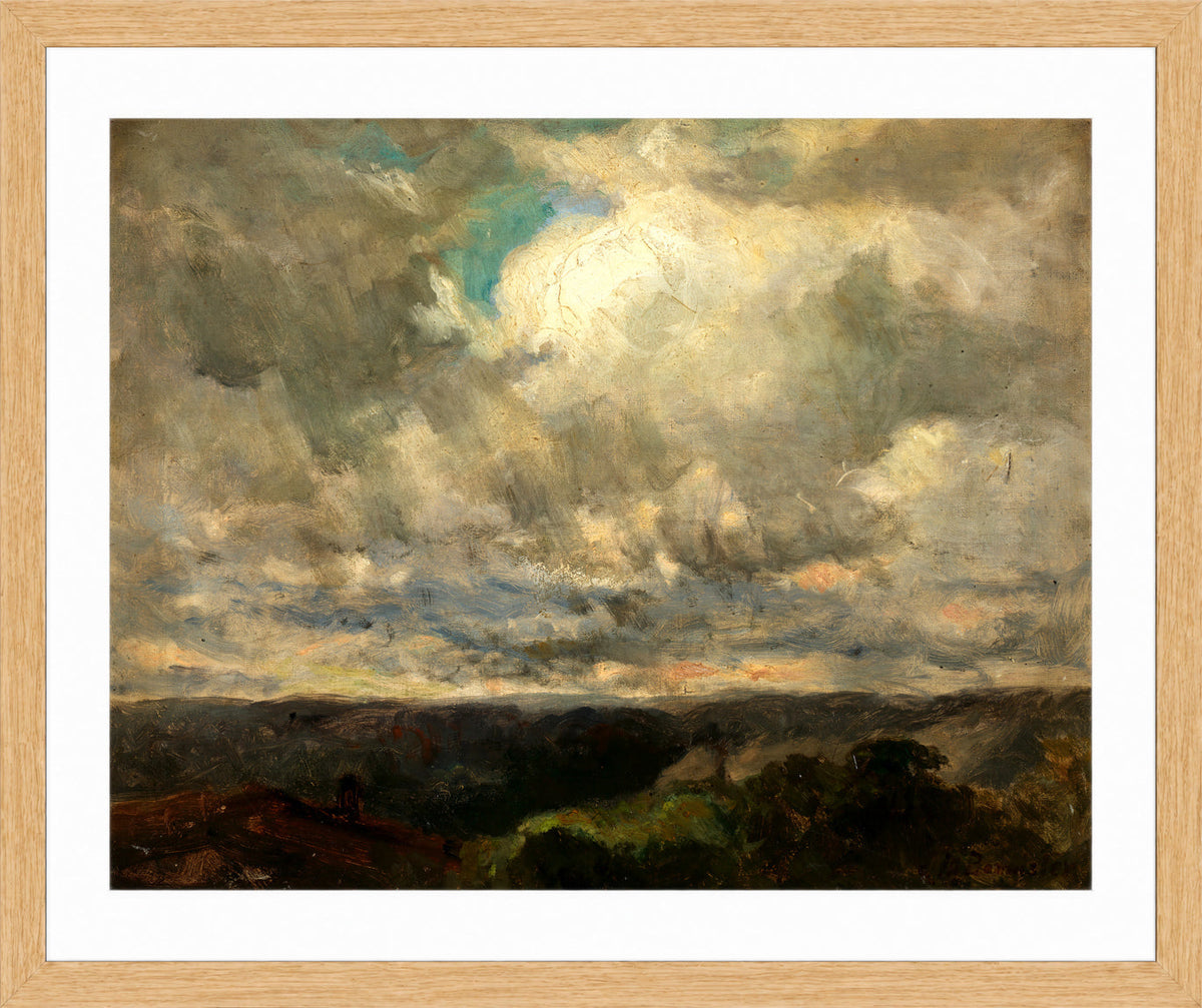 Edward Mitchell Bannister Print, Untitled (Landscape with a Cloudy Sky) — oak frame