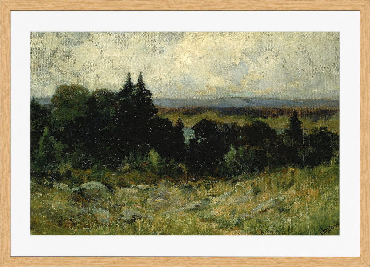 Edward Mitchell Bannister Print, Untitled (Fields with Rocks and Trees) (1893) — oak frame