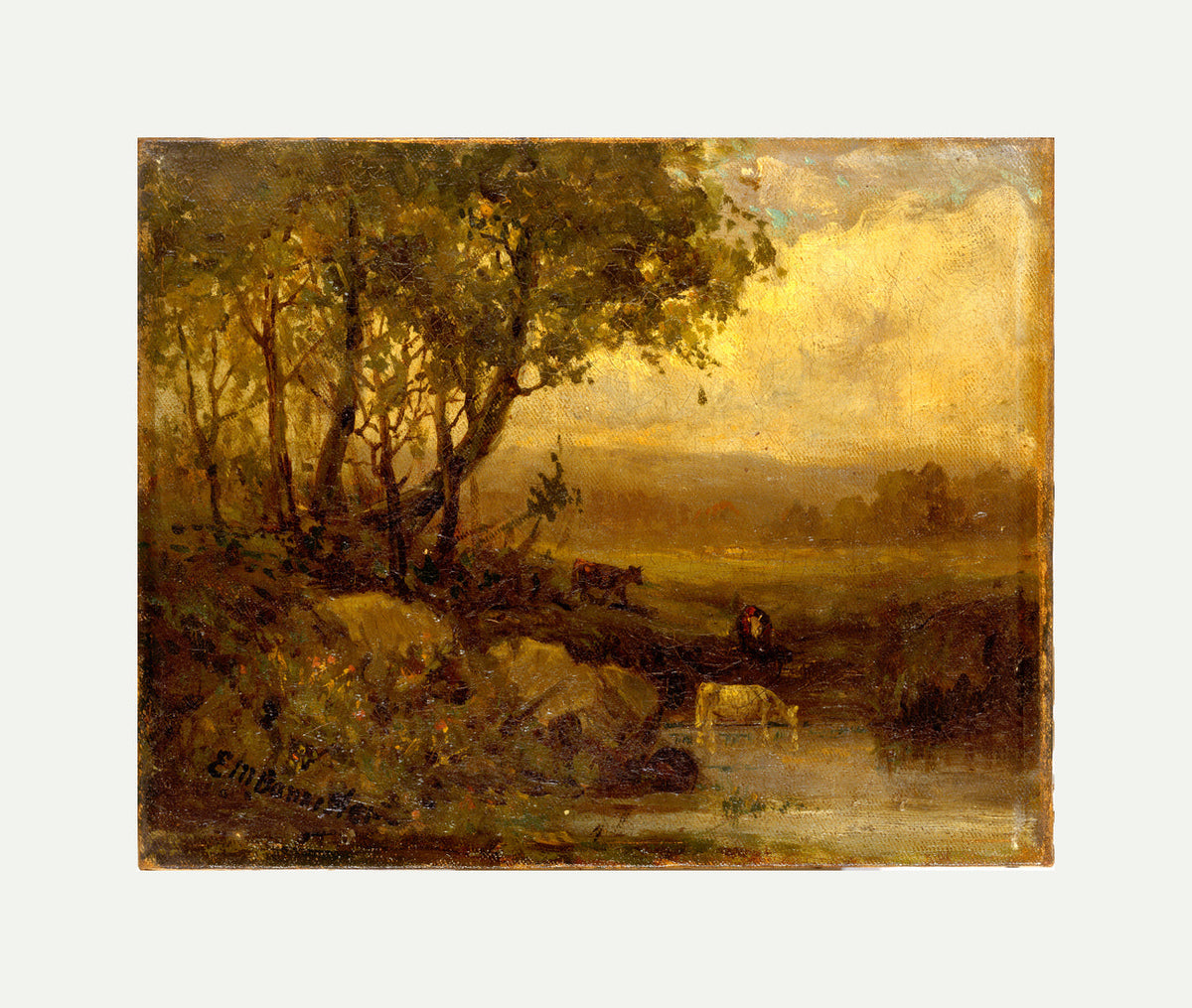 Edward Mitchell Bannister Print, Untitled (Riverbank with Three Cows) — rolled canvas