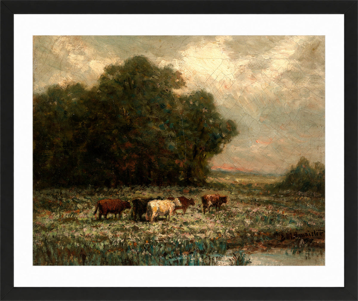 Edward Mitchell Bannister Print, Untitled (Landscape with Cattle Grazing) (1897) — black frame