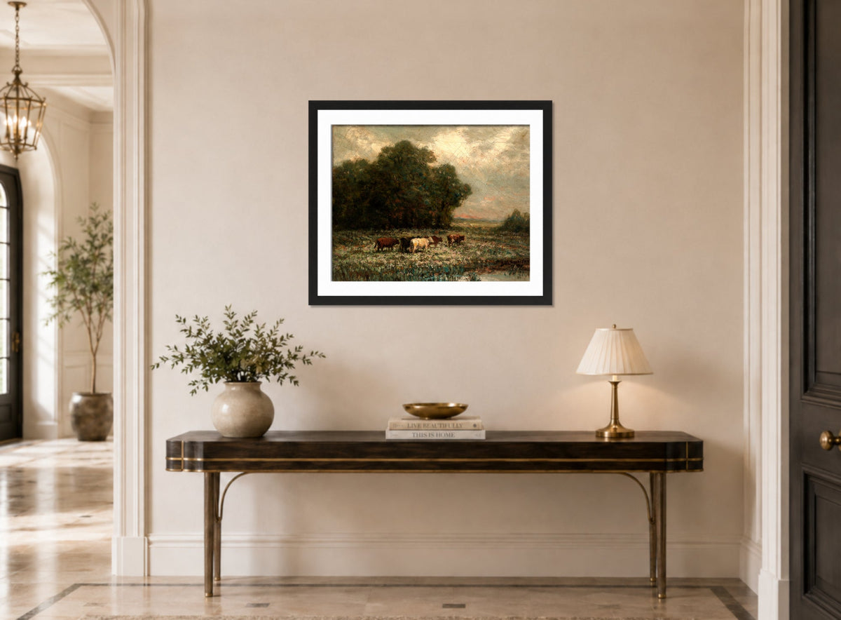 Edward Mitchell Bannister Print, Untitled (Landscape with Cattle Grazing) (1897) — hallway
