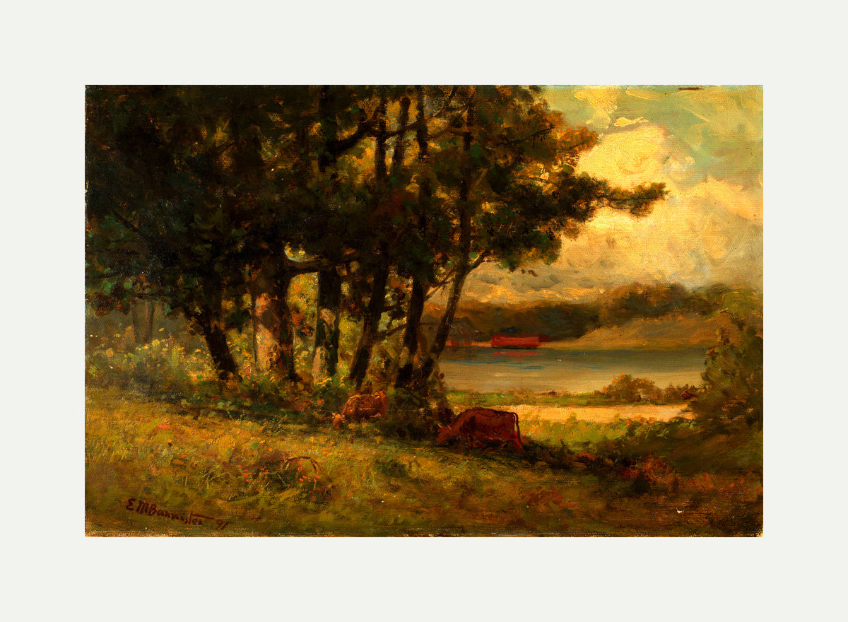 Edward Mitchell Bannister Print, Untitled (Cows Grazing near a River) — rolled canvas