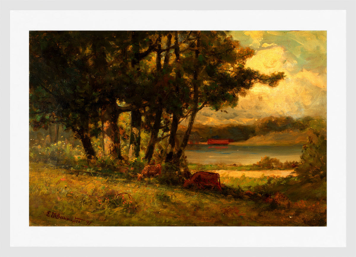 Edward Mitchell Bannister Print, Untitled (Cows Grazing near a River) — white frame