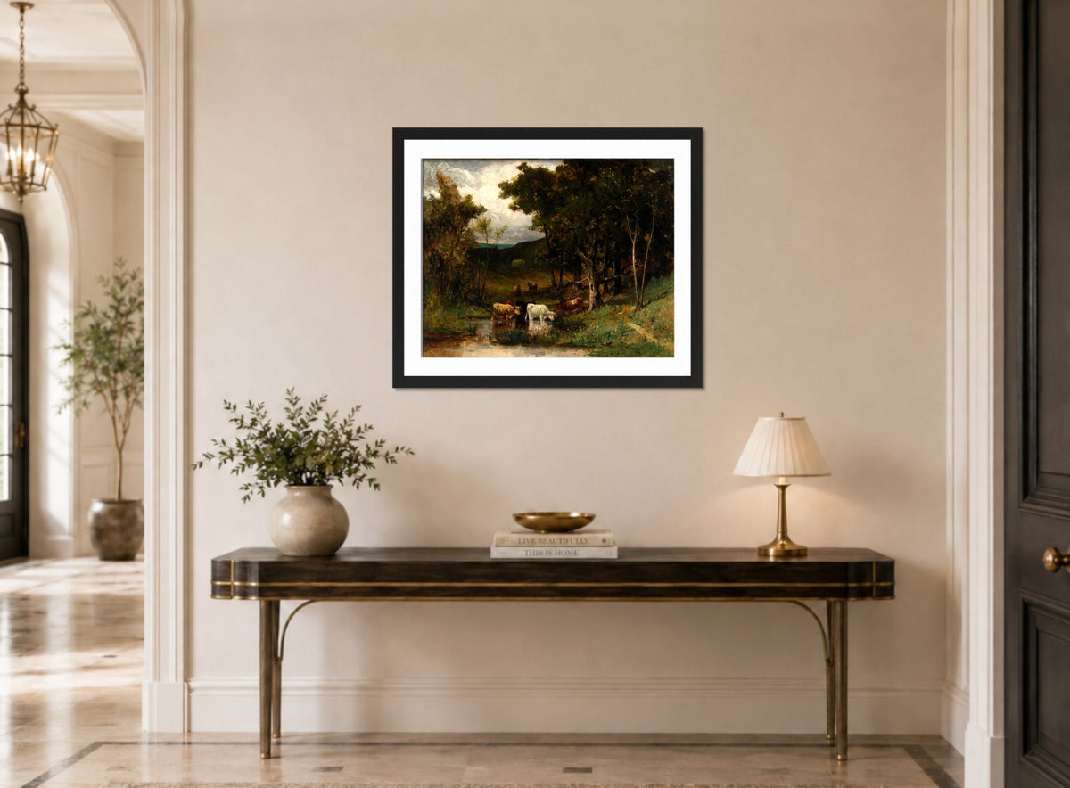 Edward Mitchell Bannister Print, Untitled (Cows in a Stream) (1882) — hallway