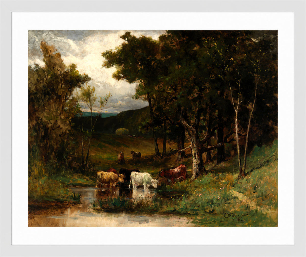 Edward Mitchell Bannister Print, Untitled (Cows in a Stream) (1882) — white frame