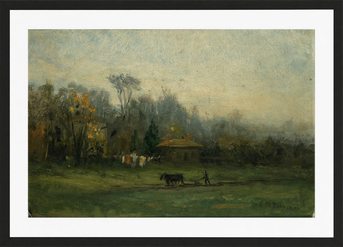 Edward Mitchell Bannister Print, Untitled (Man Ploughing Fields) — black frame