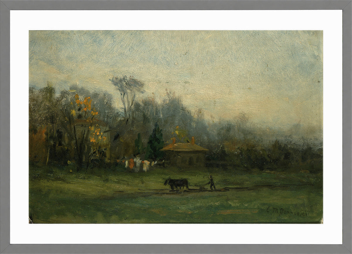 Edward Mitchell Bannister Print, Untitled (Man Ploughing Fields) — light grey frame