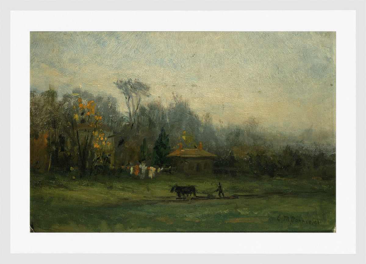 Edward Mitchell Bannister Print, Untitled (Man Ploughing Fields) — white frame