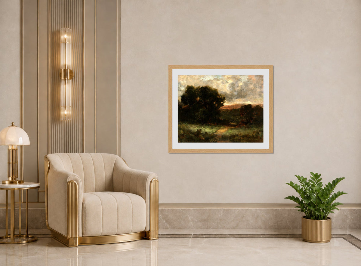 Edward Mitchell Bannister Print, Untitled (Meadow and Trees) — art deco roomset