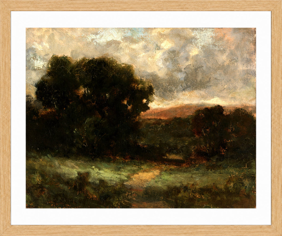 Edward Mitchell Bannister Print, Untitled (Meadow and Trees) — oak frame
