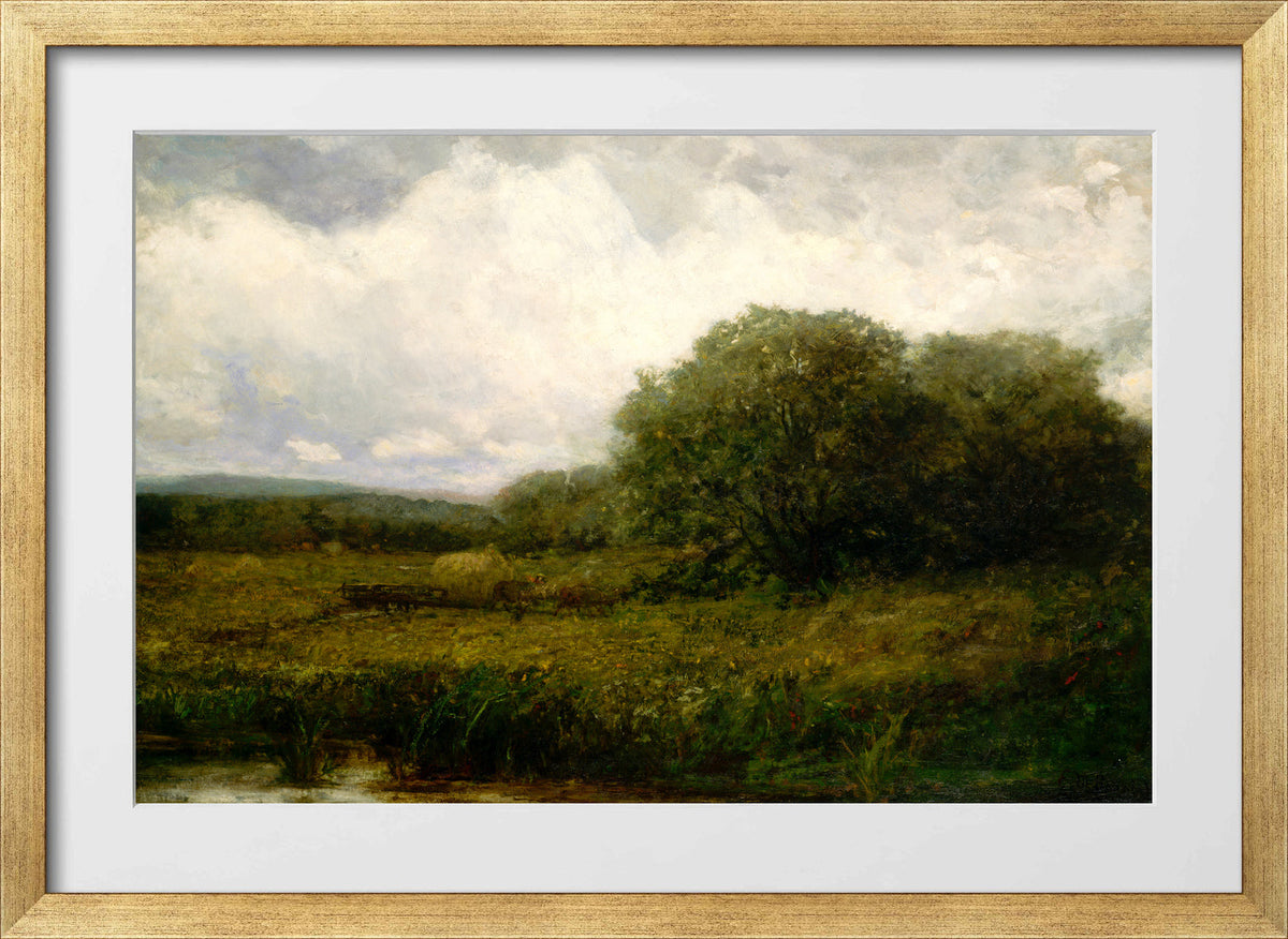 Edward Mitchell Bannister Print, Untitled (Oxen and Haycart Crossing a Bridge) — gold frame