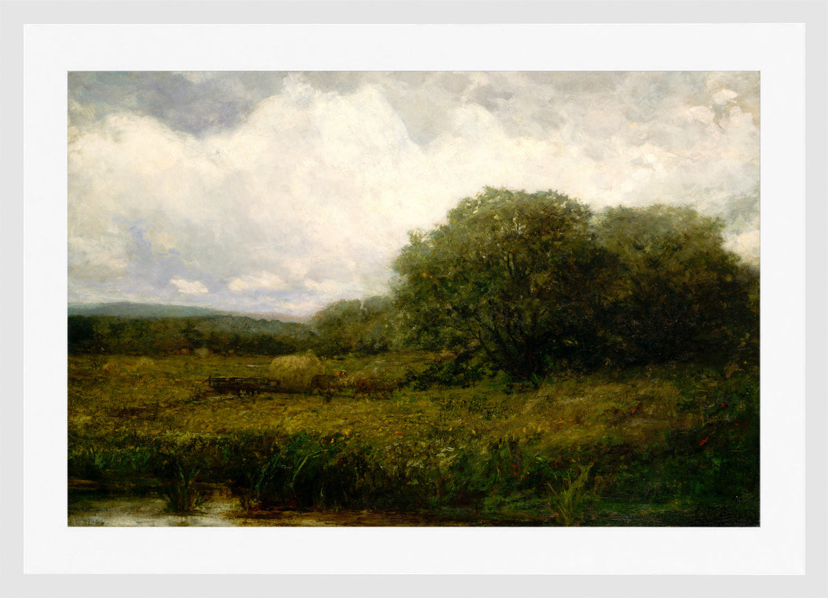 Edward Mitchell Bannister Print, Untitled (Oxen and Haycart Crossing a Bridge) — white frame
