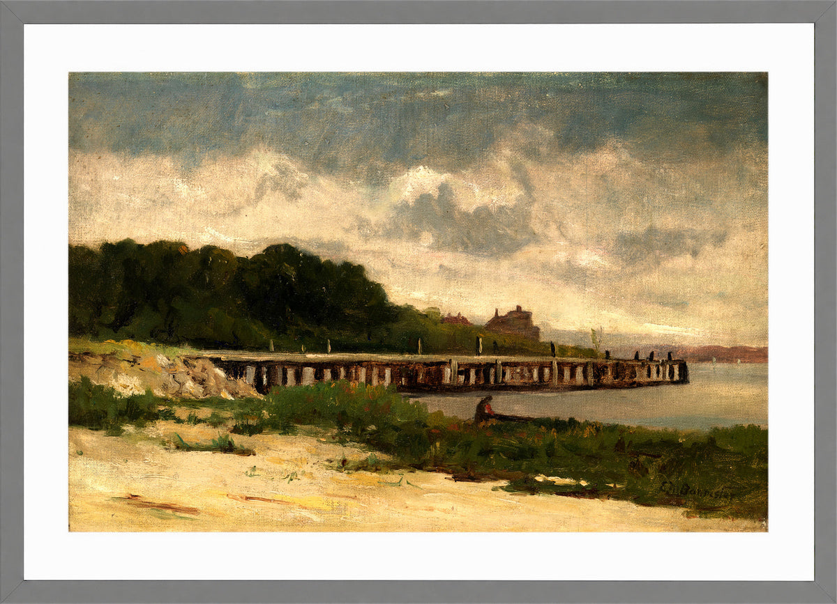 Edward Mitchell Bannister Print, Untitled (Landscape with a Pier) — light grey frame