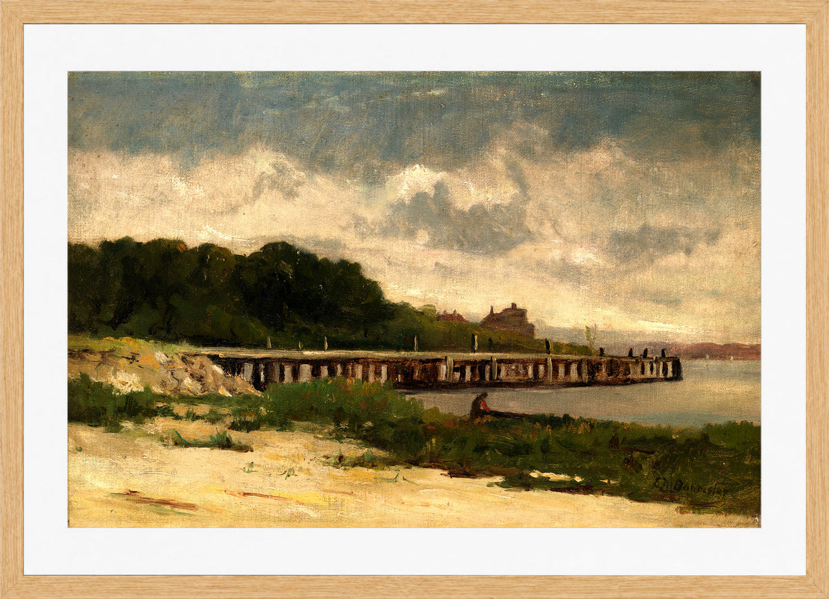 Edward Mitchell Bannister Print, Untitled (Landscape with a Pier) — oak frame