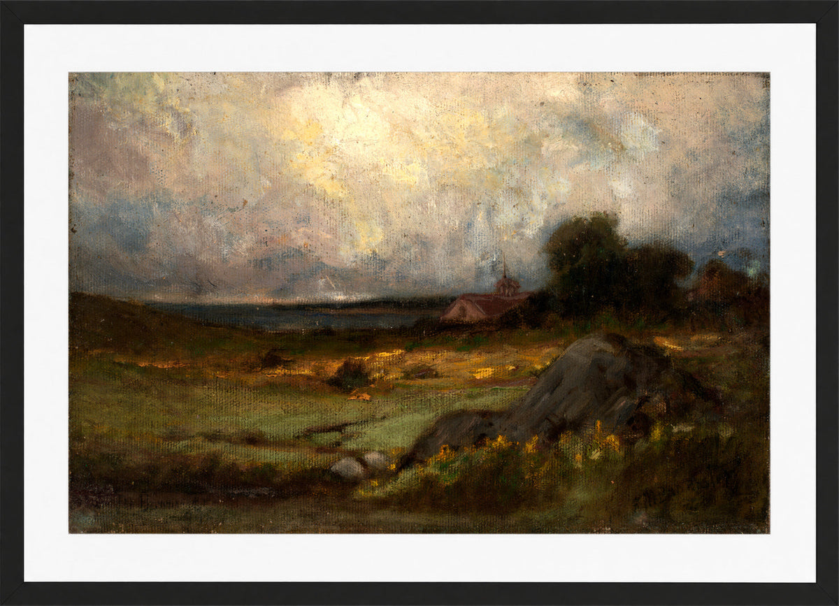 Edward Mitchell Bannister Print, Untitled (Rock and Distant Steeple) — black frame