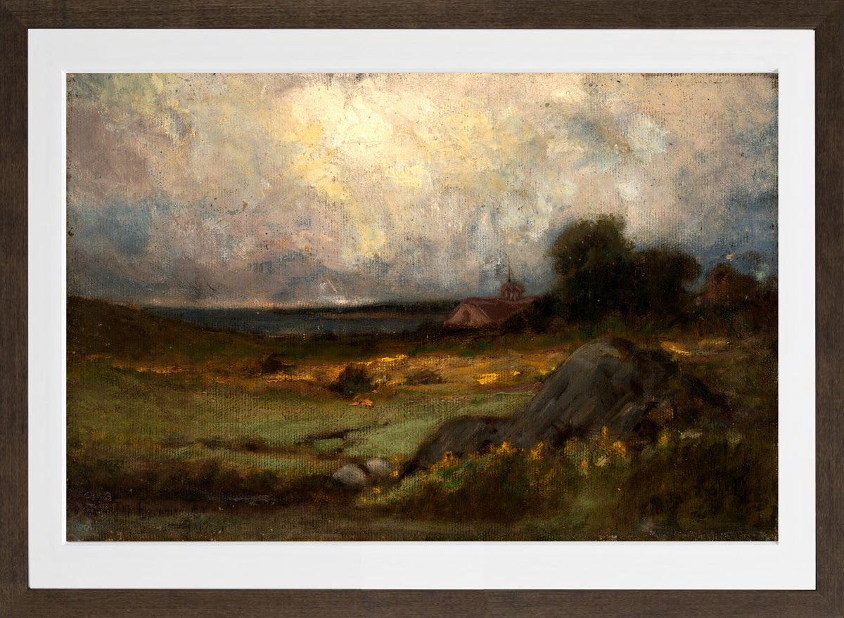 Edward Mitchell Bannister Print, Untitled (Rock and Distant Steeple) — brown frame