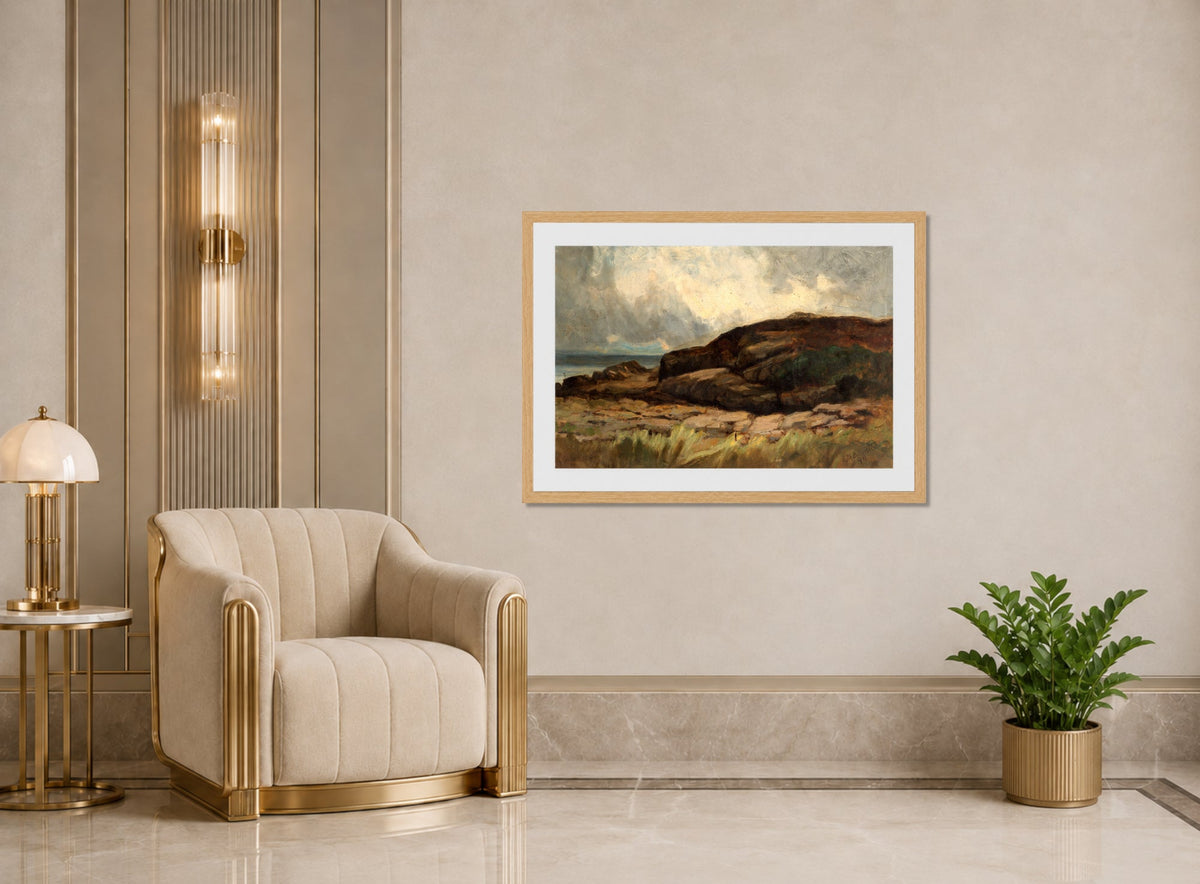 Edward Mitchell Bannister Print, Untitled (Landscape with Rocks) (1894) — art deco roomset