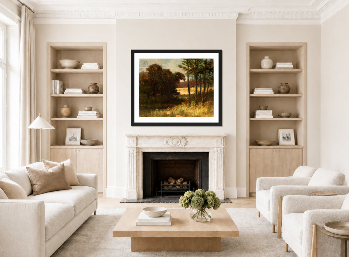 Edward Mitchell Bannister Print, Untitled (Trees and Woman) (1894) — living room roomset