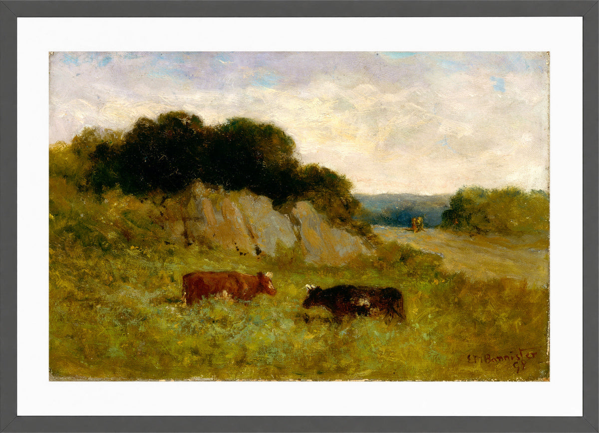 Edward Mitchell Bannister Print, Untitled (Landscape with Two Cows) (1898) — dark grey frame