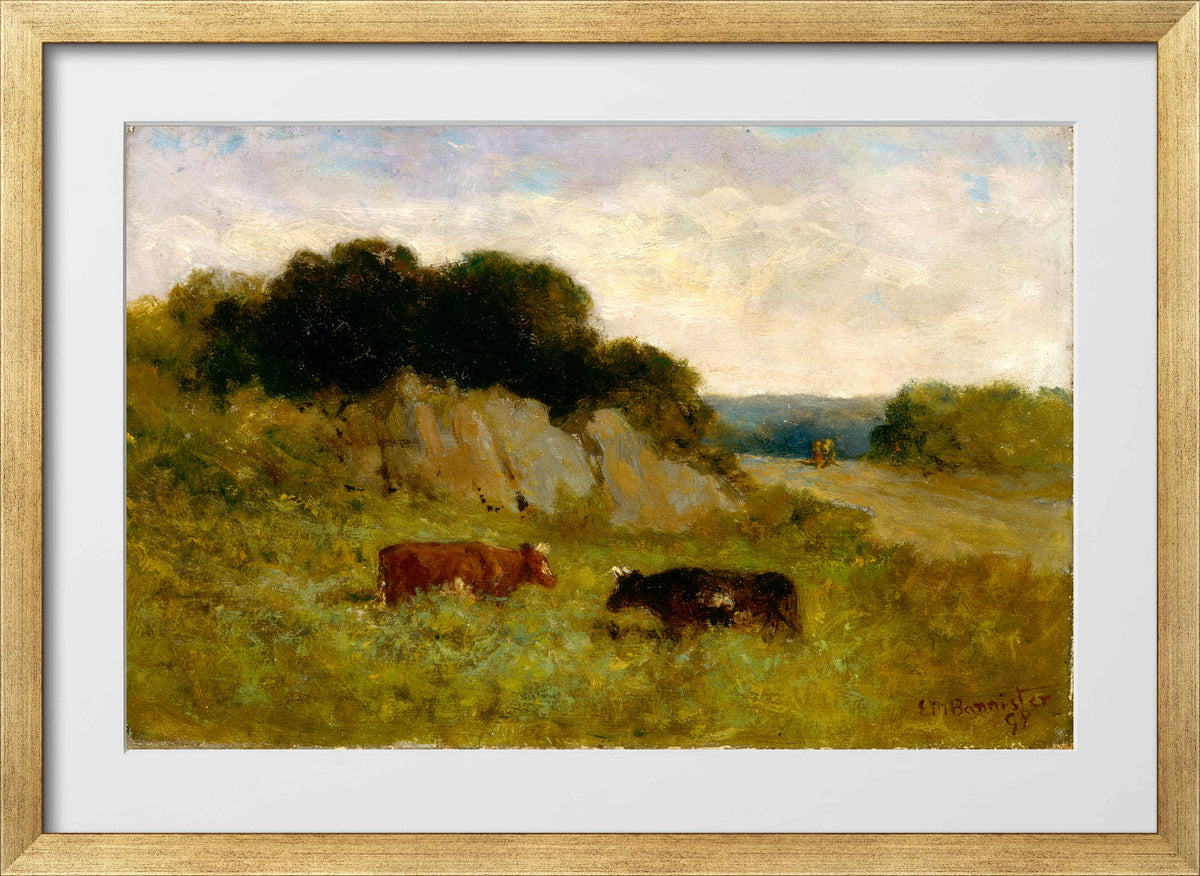Edward Mitchell Bannister Print, Untitled (Landscape with Two Cows) (1898) — gold frame