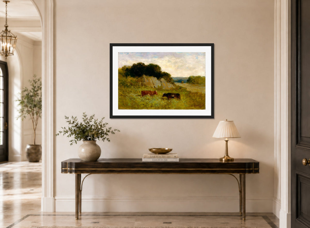 Edward Mitchell Bannister Print, Untitled (Landscape with Two Cows) (1898) — hallway